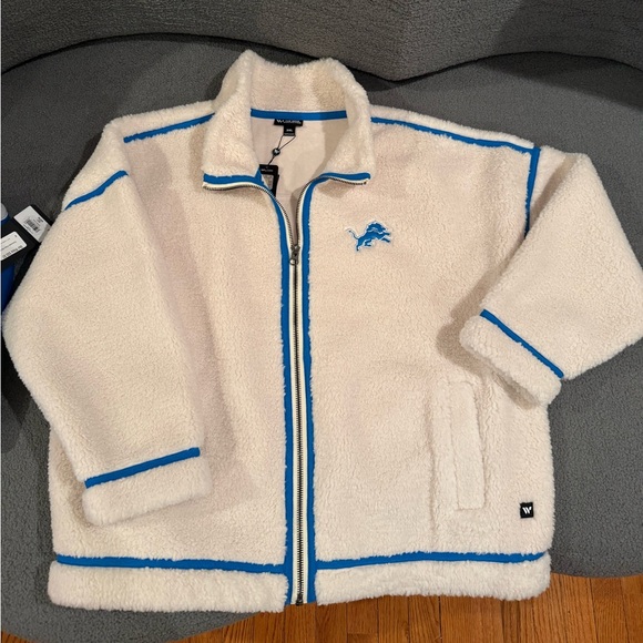 The Wild Collective Women's Detroit Lions Natural Taping Sherpa Jacket Size XXL - Picture 3 of 6